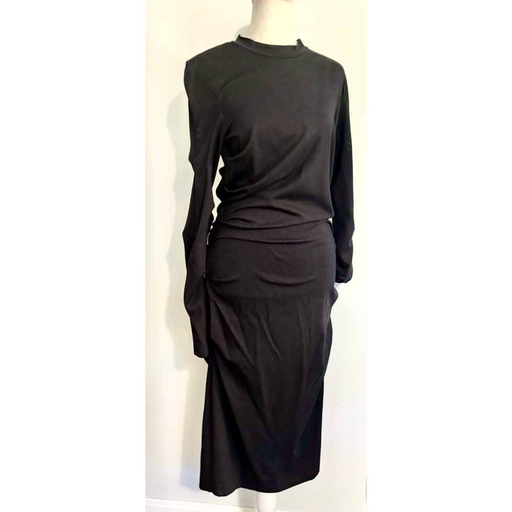 Nicole Miller Collection Black Long Sleeve Ruched Gathered Dress-Large
